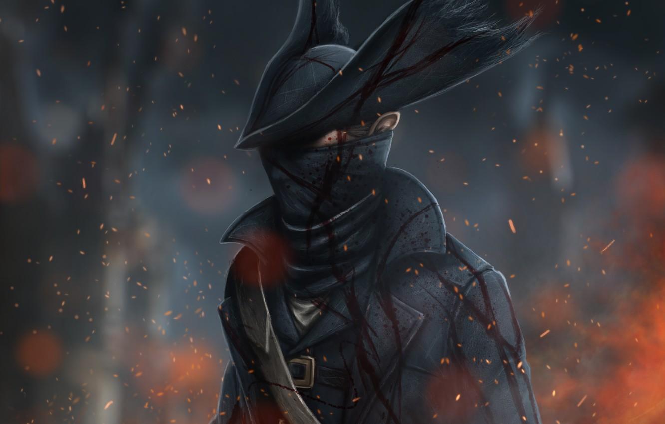 1332x850 Wallpaper blood, hat, art, hunter, rpg, bloodborne image for desktop, section игры