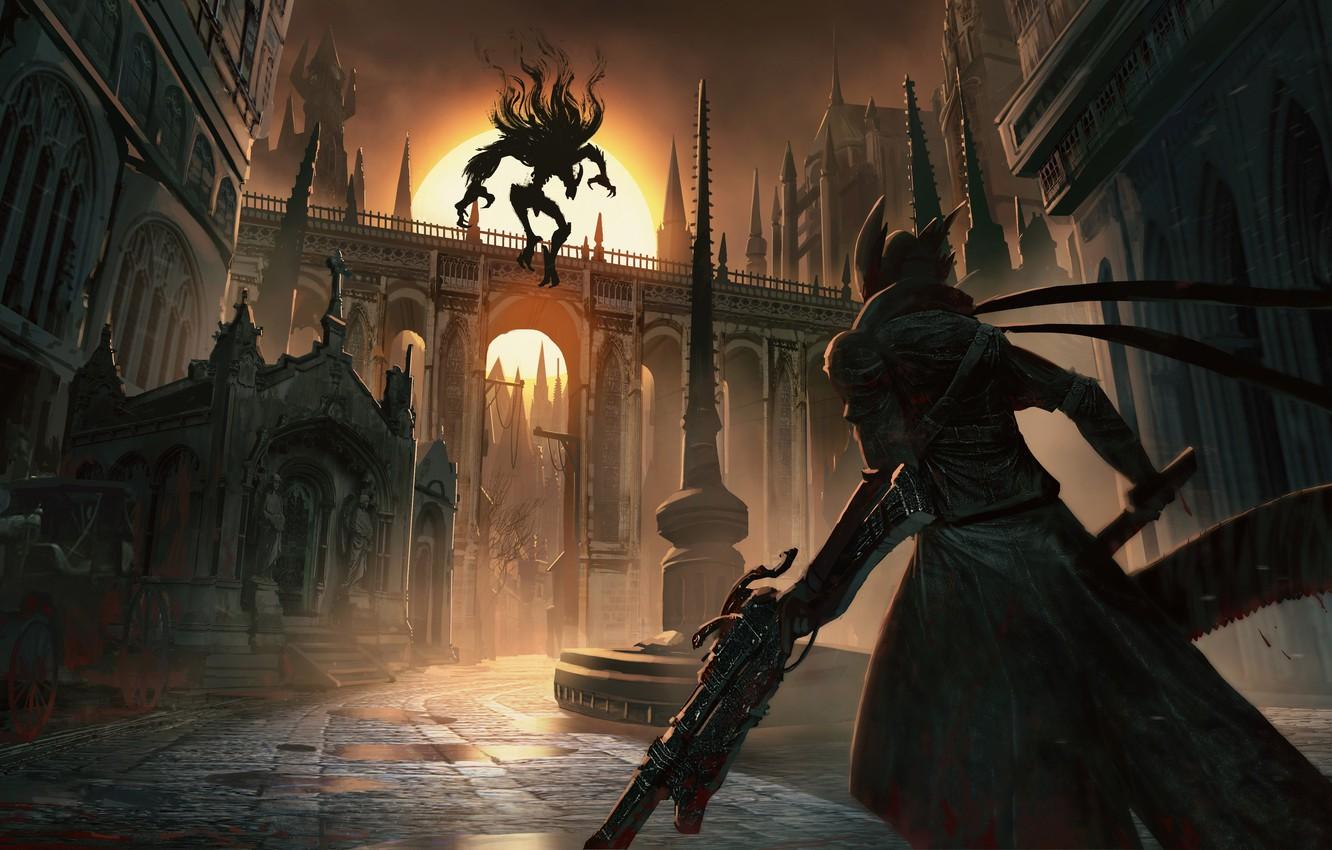 1332x850 Wallpaper the city, weapons, dawn, street, monster, hunter, Bloodborne image for desktop, section игры