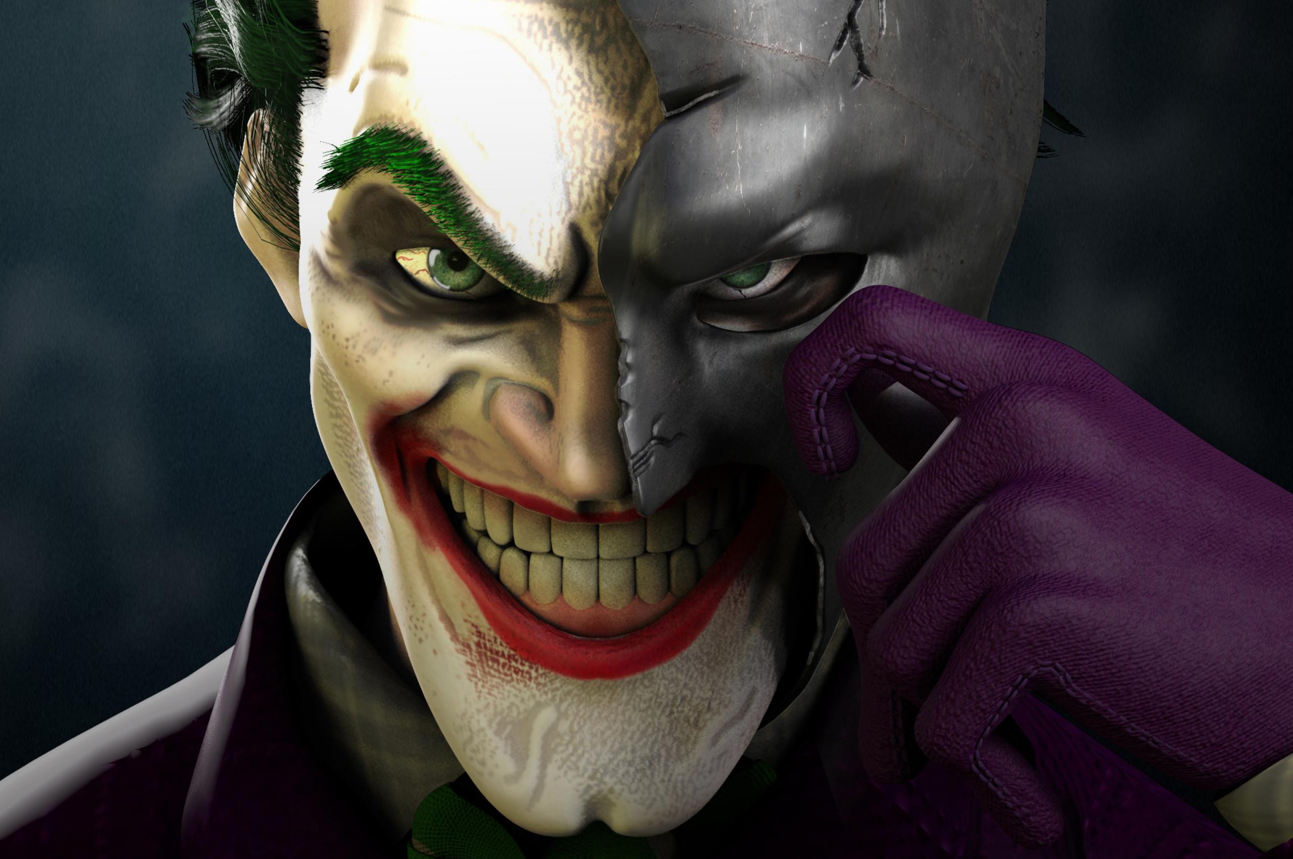 2560x1700 Joker Wearing Half Batman Mask Chromebook Pixel HD 4k Wallpaper, Image, Background, Photo and Picture