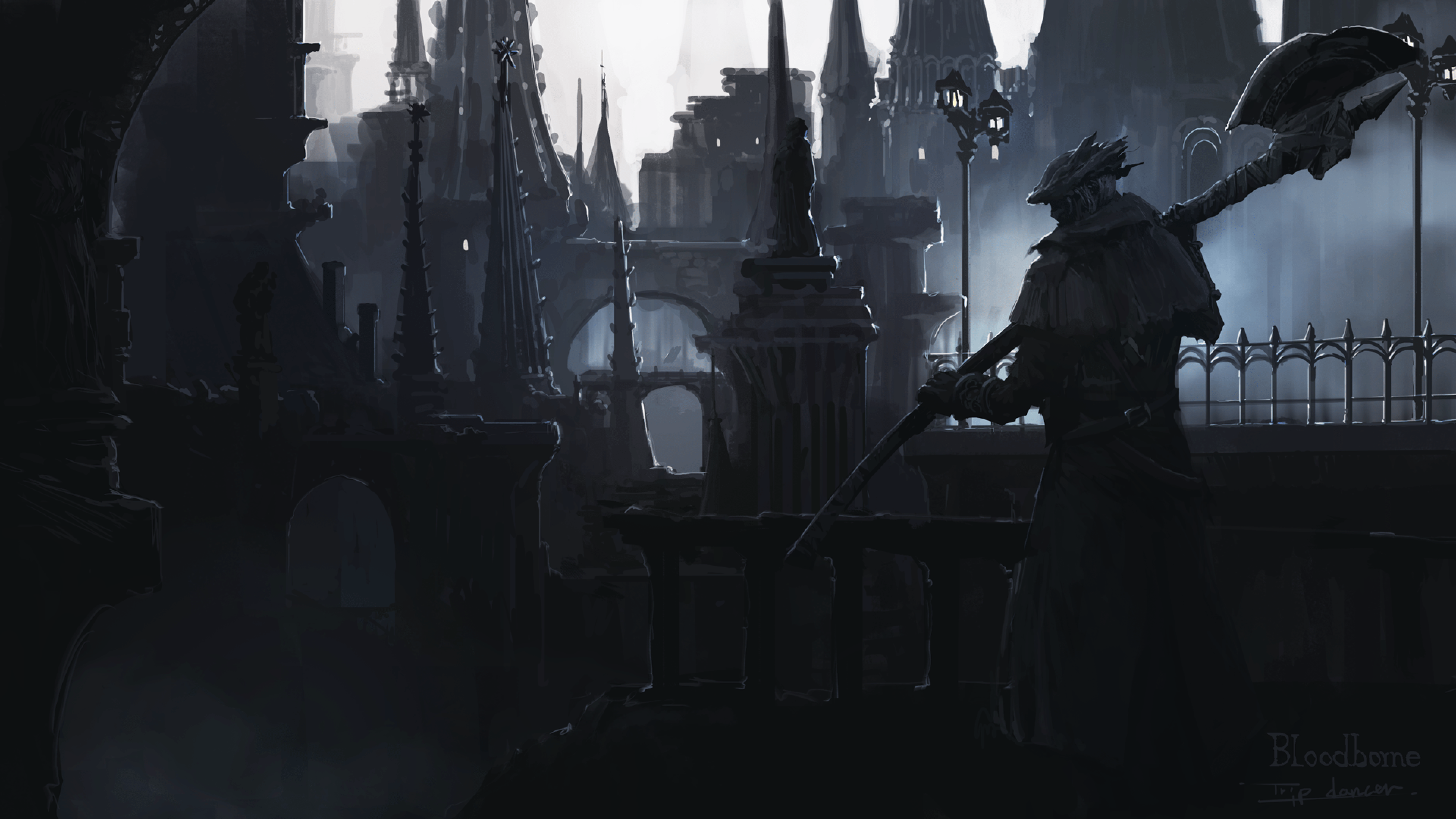 3840x2160 Download 3840x2160 The Hunter, Bloodborne, Artwork, Darkness, Axe Wallpaper for UHD TV
