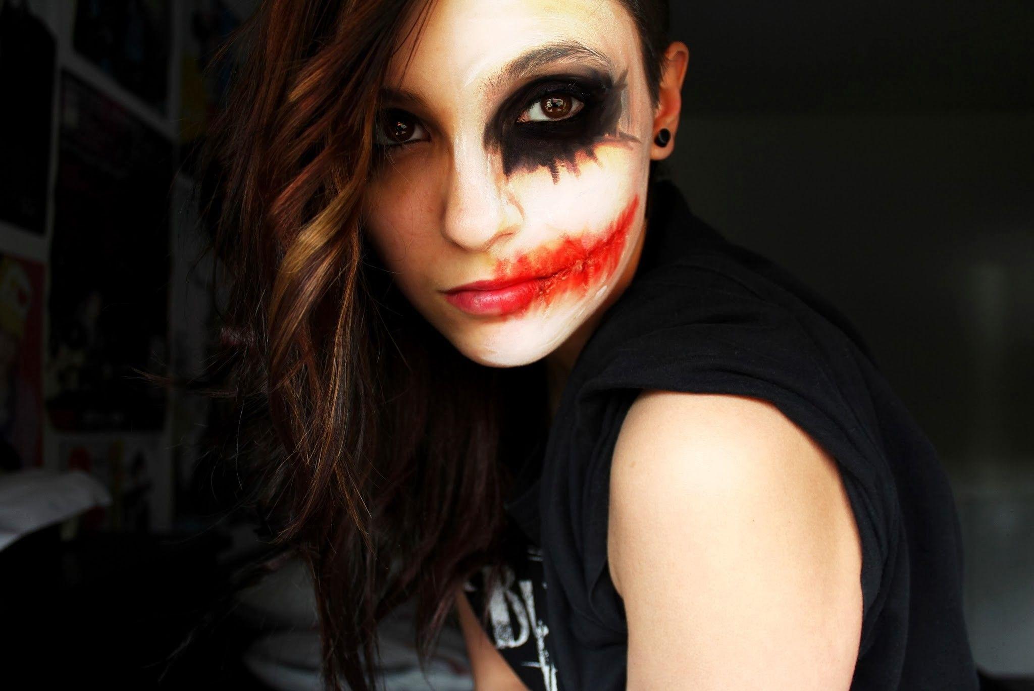 2048x1369 women, #makeup, #Joker, #face, wallpaper. Joker makeup, Half face makeup, Halloween makeup