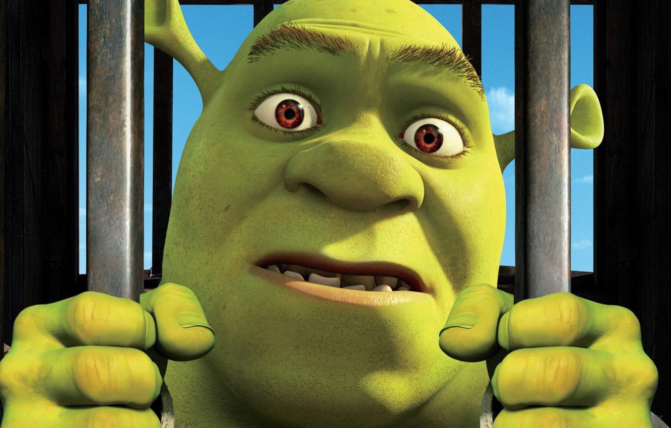 1332x850 Wallpaper green, Shrek, cartoon, grille, poster, Ogre, prisoner, Shrek, Shrek Forever After, Shrek forever after image for desktop, section фильмы