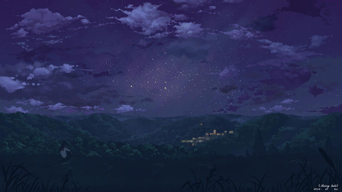 1366x768 Photos Stars Yuuko San Anime Space Night Time 1366x768