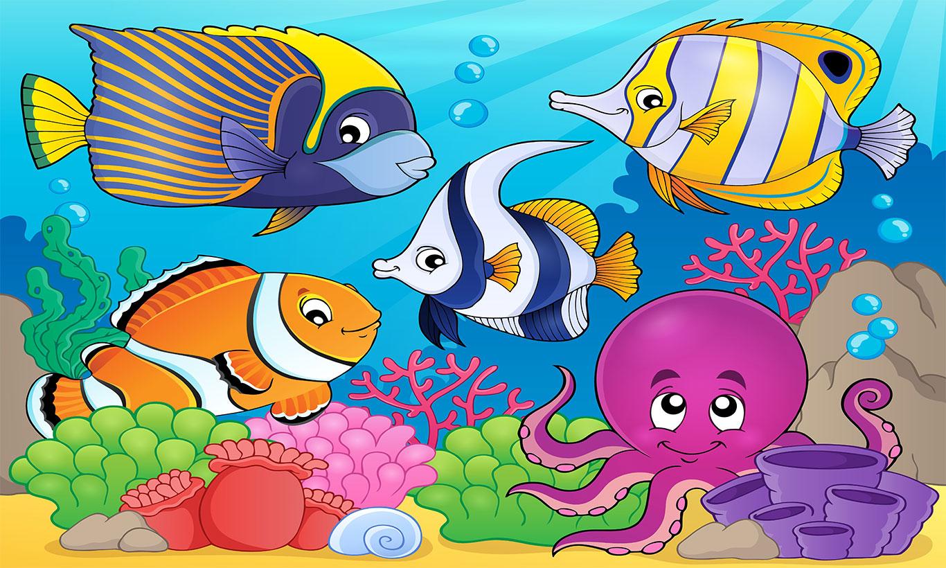 1366x820 Under The Sea Ocean Cartoon Scene Wall Mural