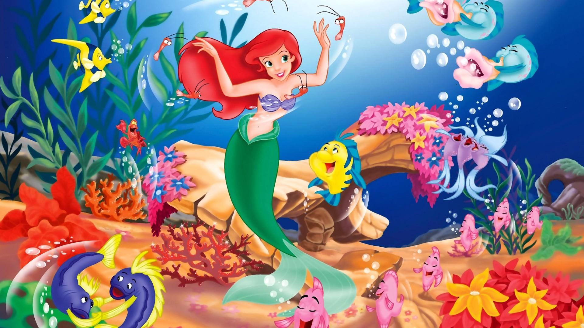 1920x1080 Cartoon Little Mermaid Under The Sea HD Wallpaper
