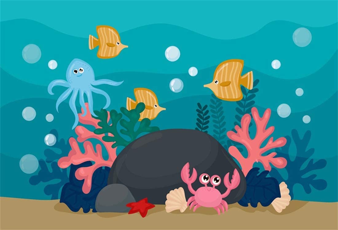 1100x749 Yeele 10x8ft Photography Backdrop Cartoon Tropical Fish Coral Jellyfish Flower Cave Undersea Stone Blue Sea Floor Photo Backdrop Portrait Shooting Studio Props Wallpaper Under The Sea Backdrop Accessories & Supplies Lighting