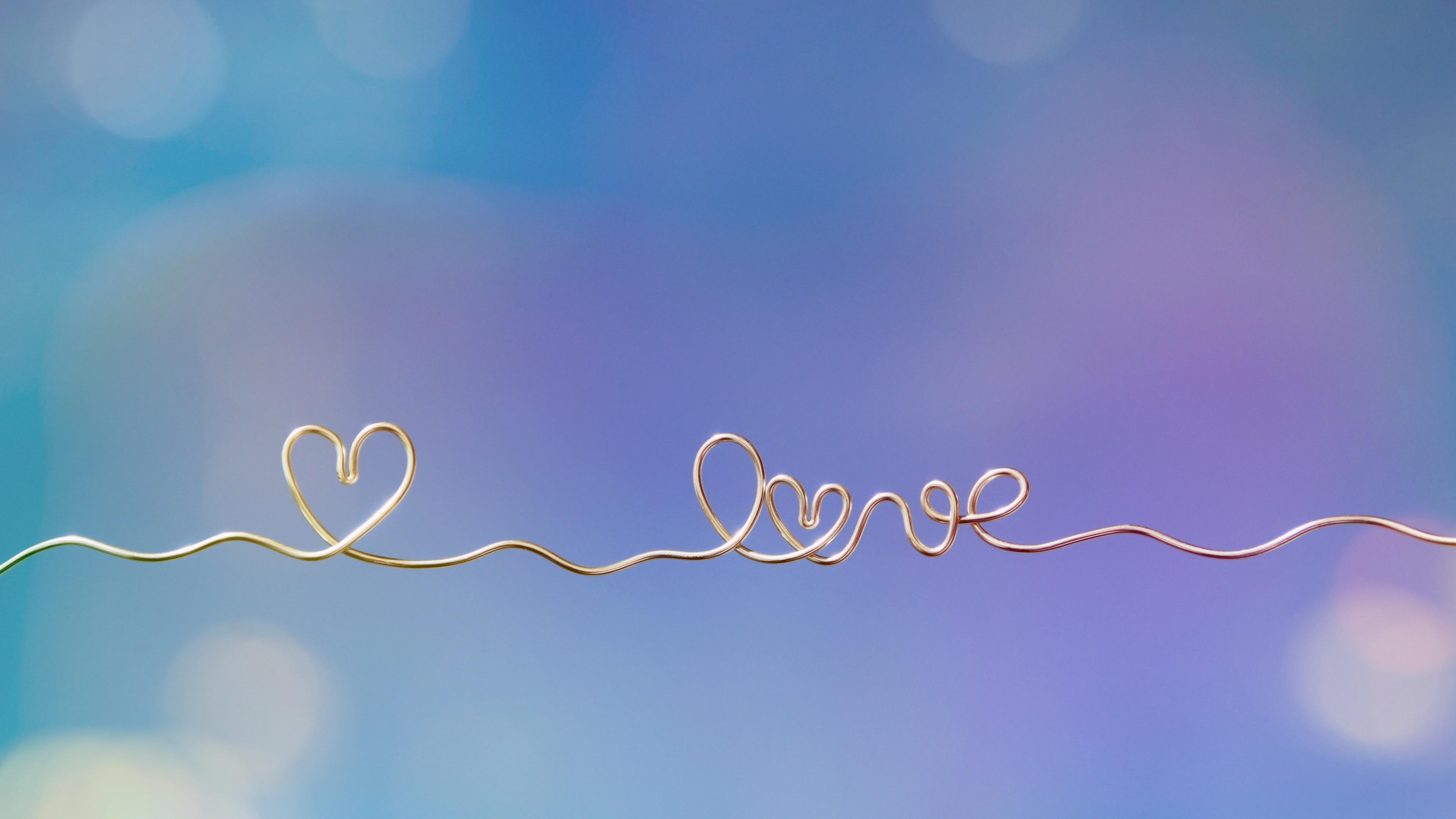 3840x2160 Love heart Wallpaper 4K, Heart symbol, Golden letters, Bokeh, Aesthetic, Love