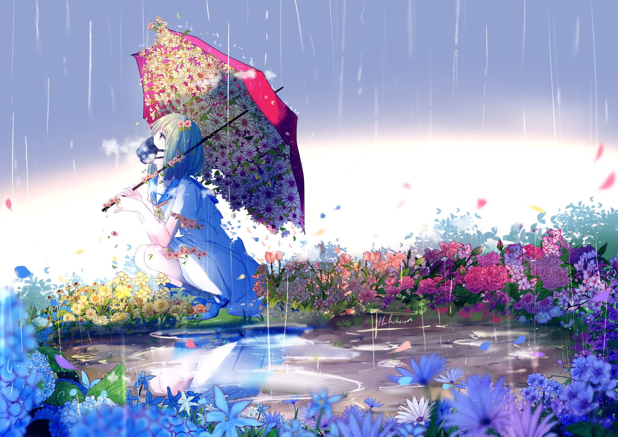 2048x1448 Anime Wallpaper #anime #animegirl #animecute #animekawaii #animeohana #animegreenhair #flowers #ohana #kawaii #cute #luluchwan