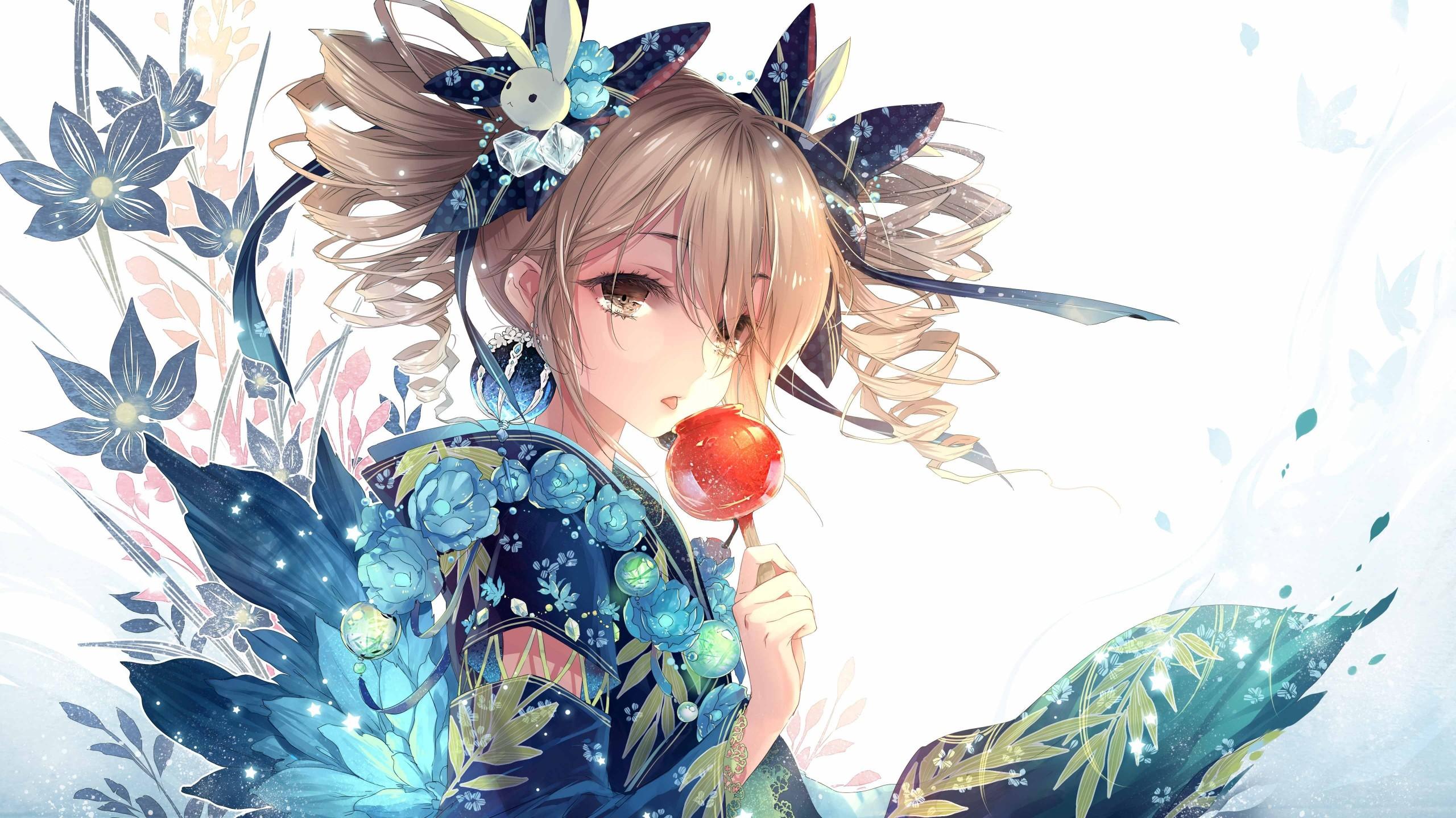 2560x1440 Cute Anime Flower Girl