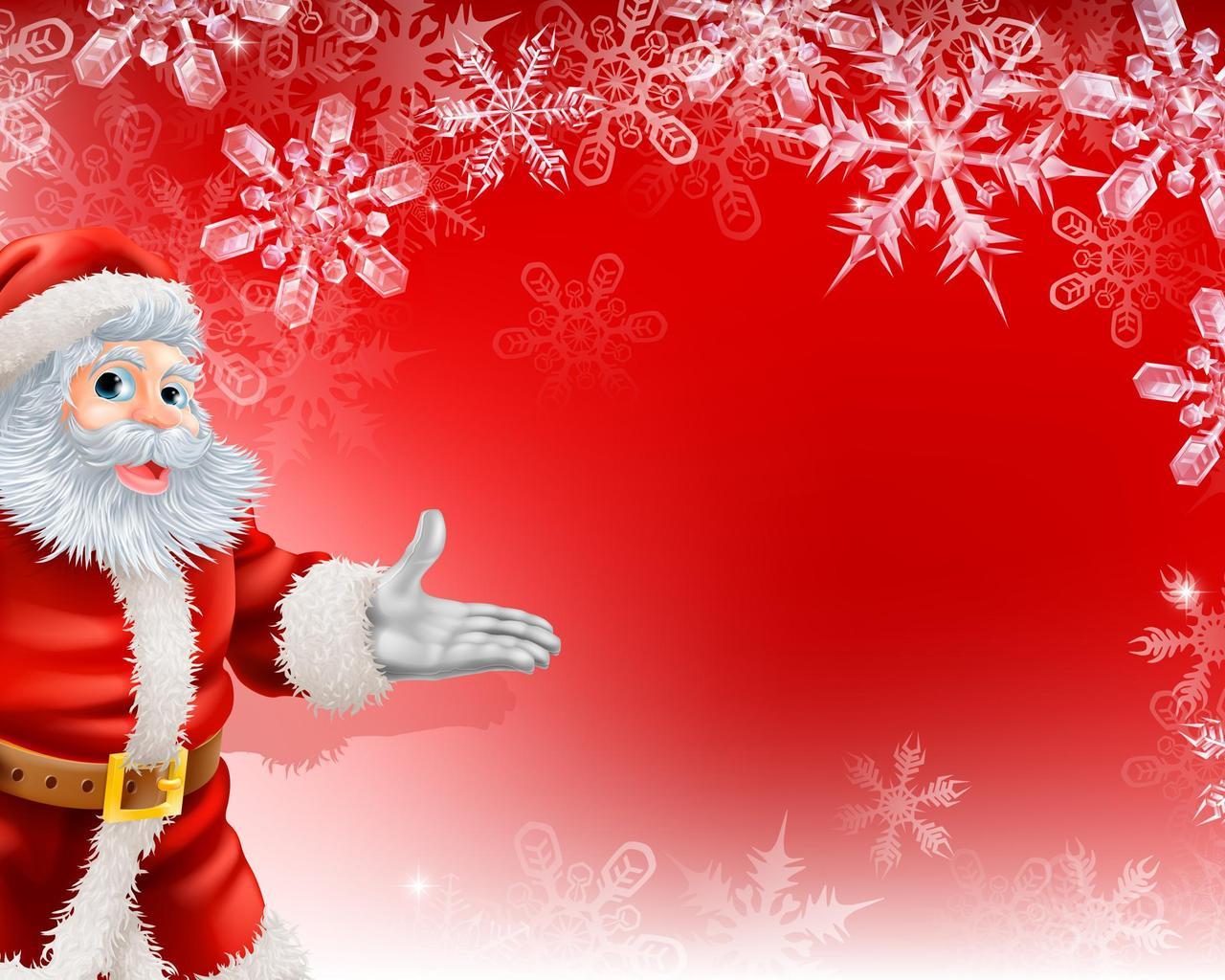1280x1024 Red Christmas wallpaper Claus and snowflakes