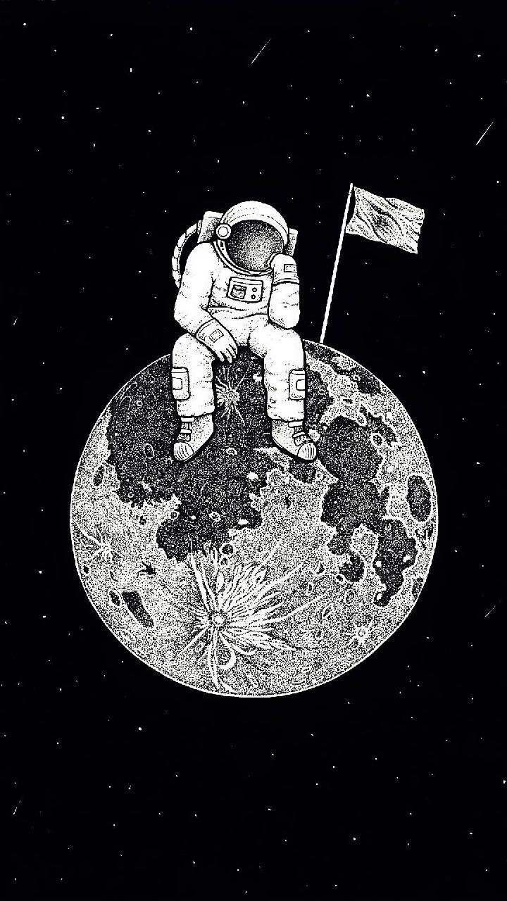 720x1280 Cartoon Astronaut Wallpaper Black And White
