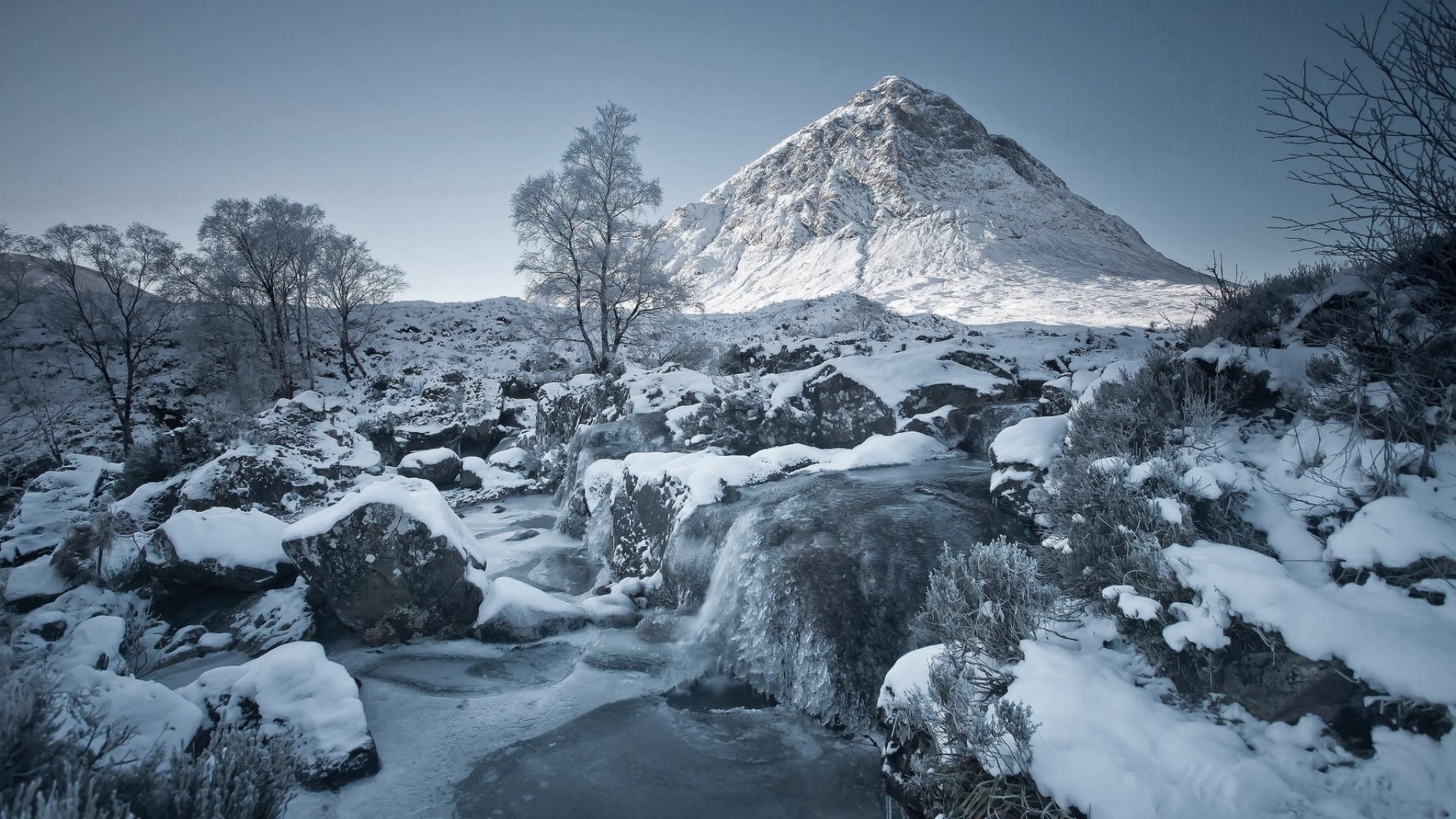 2048x1152 Winter Mountain and River 2048x1152 Resolution Wallpaper, HD Nature 4K Wallpaper, Image, Photo and Background