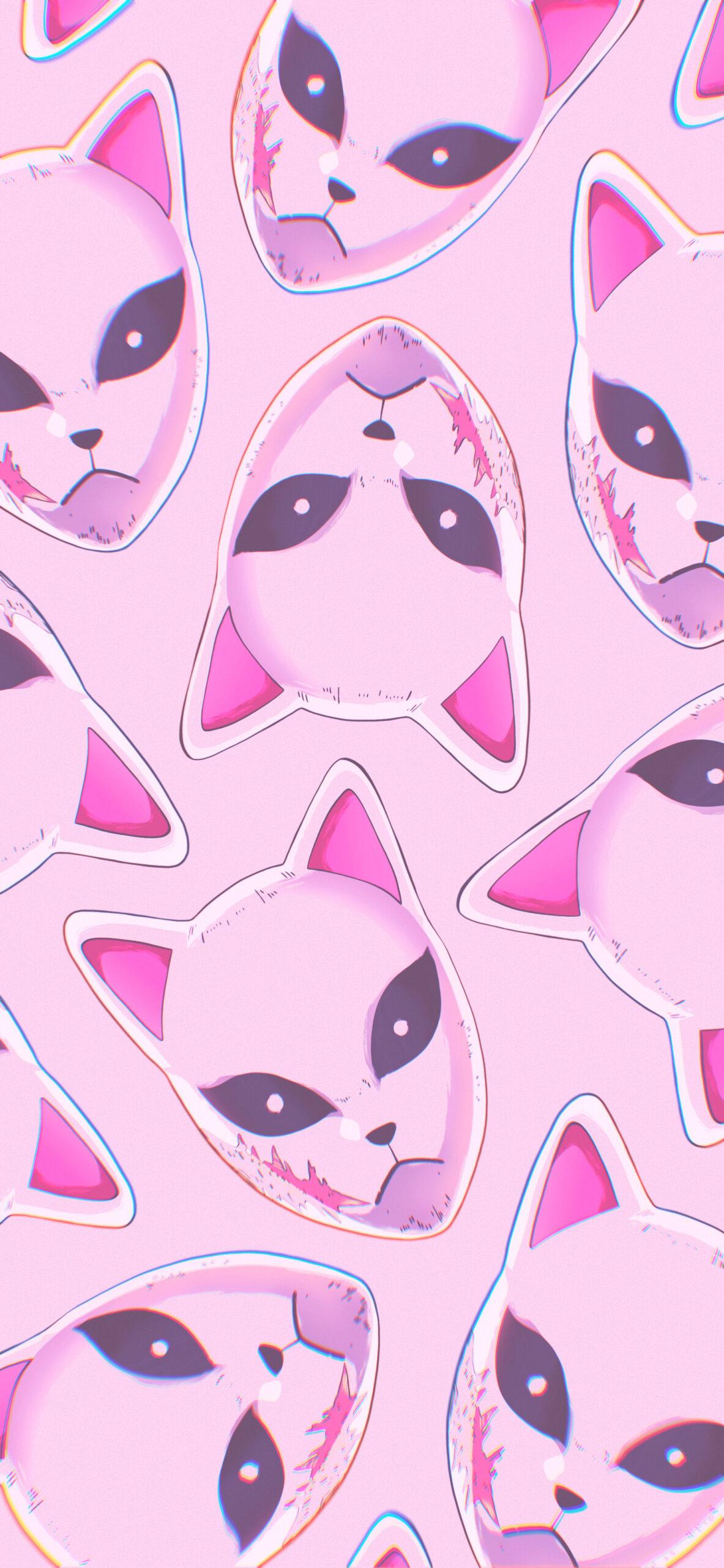 1183x2560 Demon Slayer Sabito Fox Mask Pink Wallpaper