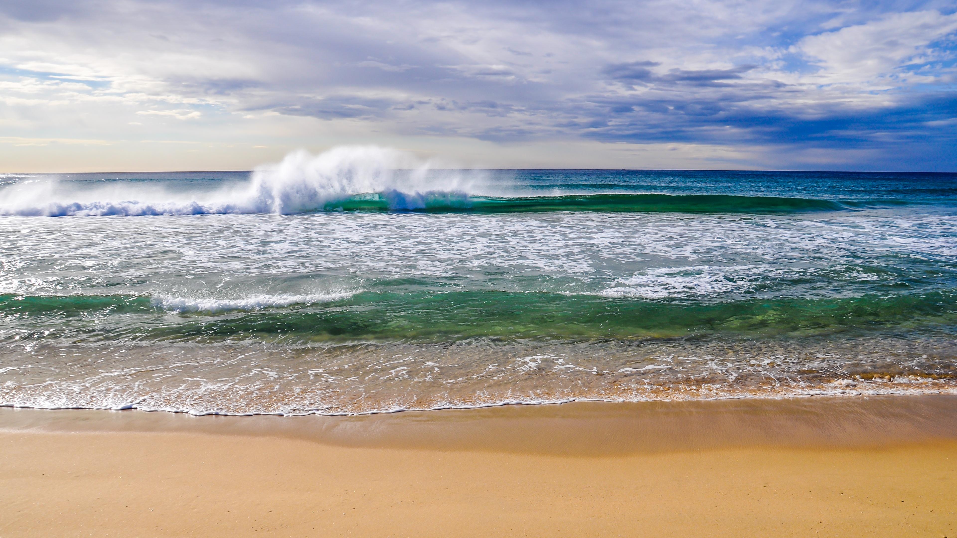3840x2160 Crashing Waves Wallpaper 4K, Ocean, Beach, Sand, Seascape, Horizon, Nature