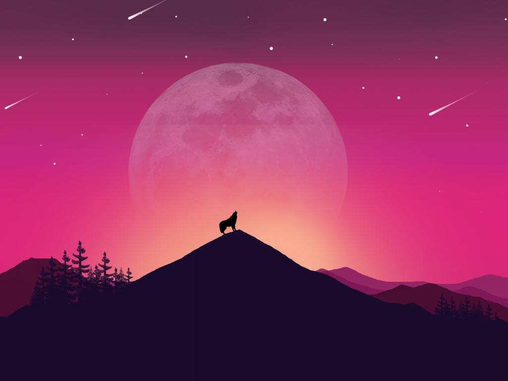 1024x768 Desktop wallpaper wolf and moon, night, digital art, HD image, picture, background, 5f810b