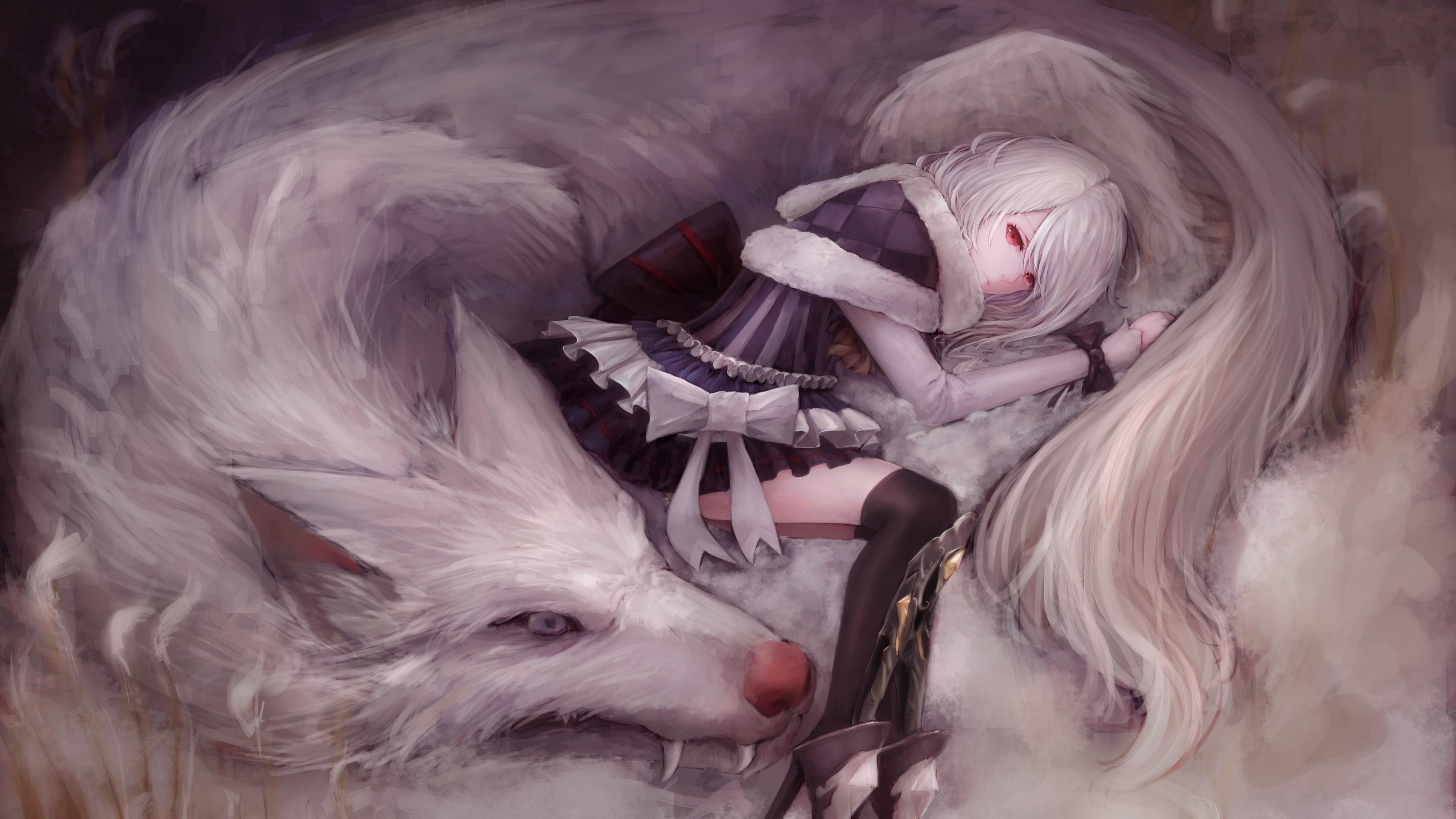 3840x2160 Wallpaper 4k Artistic Girl With Wolf 5k Wallpaper