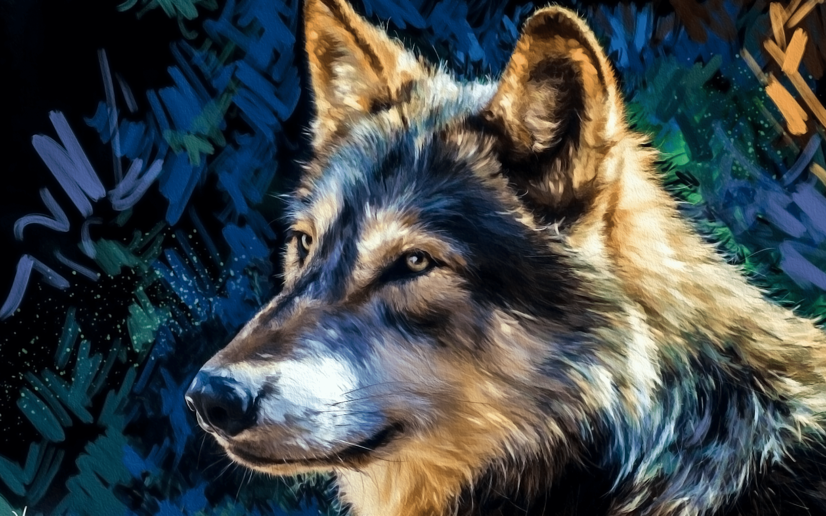 2880x1800 Download 2880x1800 Wolf, Painting, Digital Art, Majestic Wallpaper for MacBook Pro 15 inch