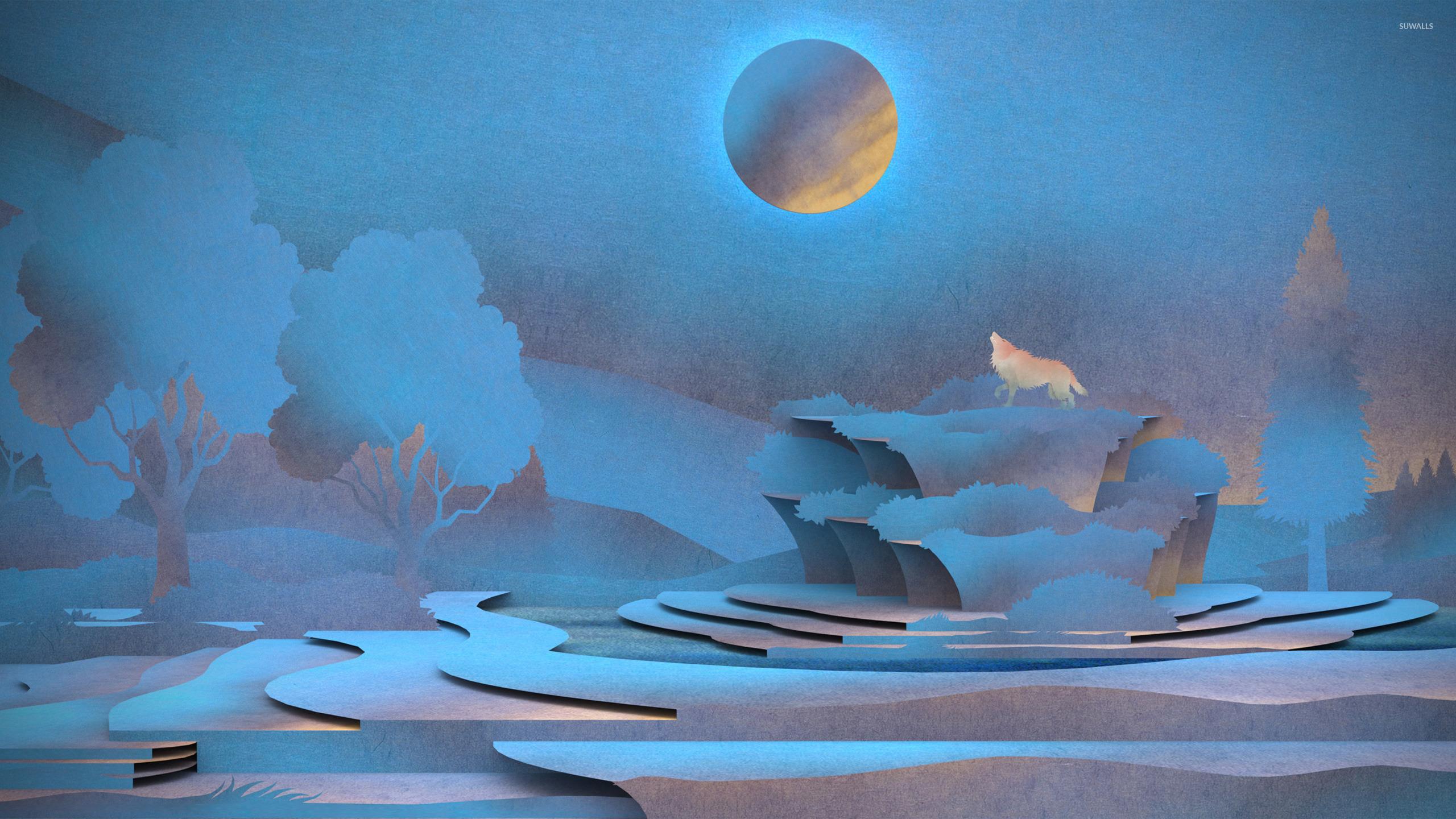 2560x1440 Howling wolf wallpaper Art wallpaper
