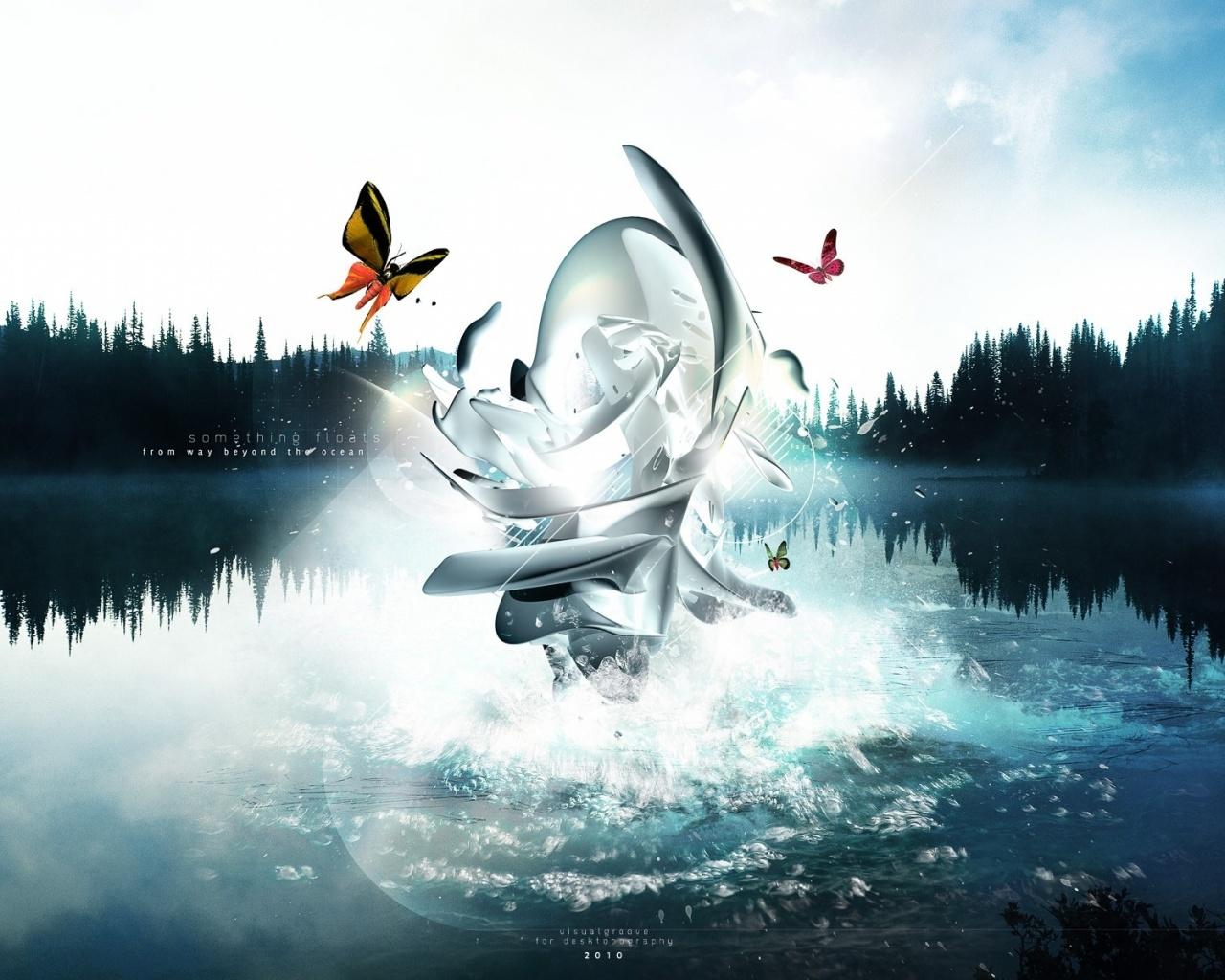 1280x1024 Abstract Water Butterflys Tree desktop PC and Mac wallpaper
