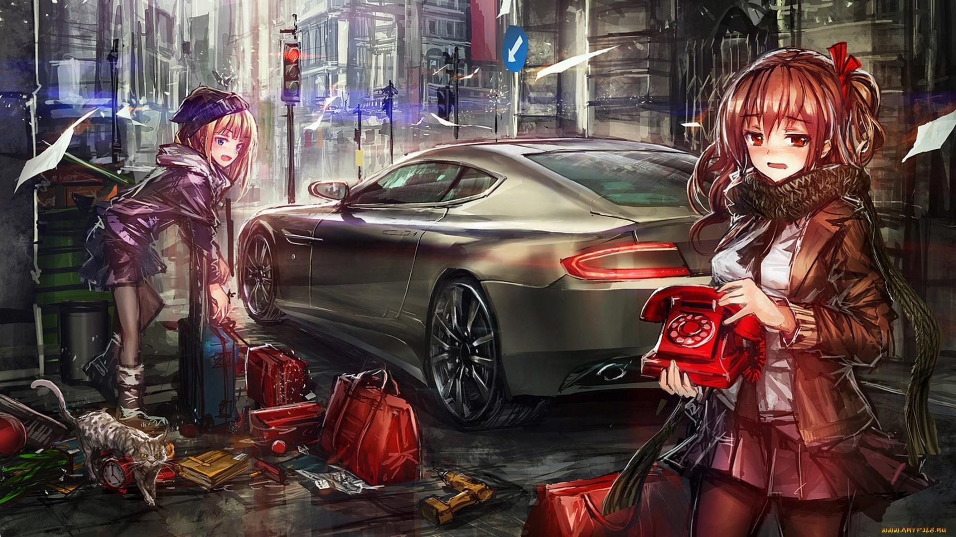 1920x1080 Anime Girl with Car Wallpaper