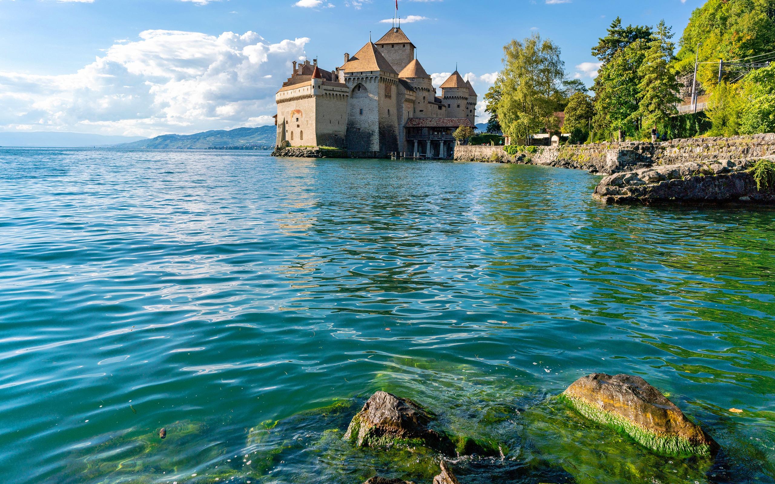 2560x1600 Download wallpaper Chillon Castle, Lake Geneva, island castle, ancient castle, Swiss castles, Switzerland for desktop with resolution 2560x1600. High Quality HD picture wallpaper