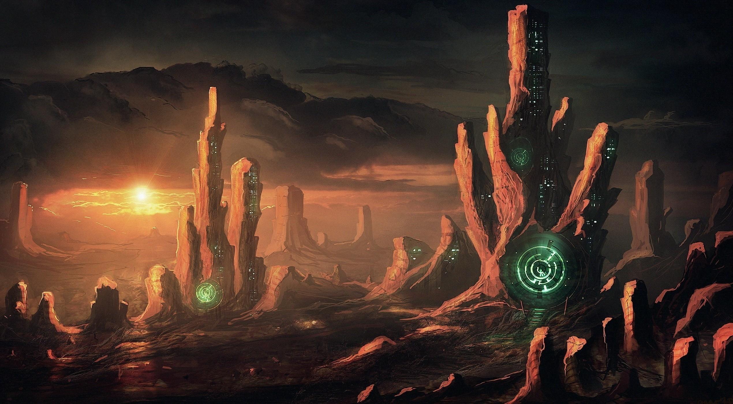 2540x1400 artwork science fiction landscape wallpaper