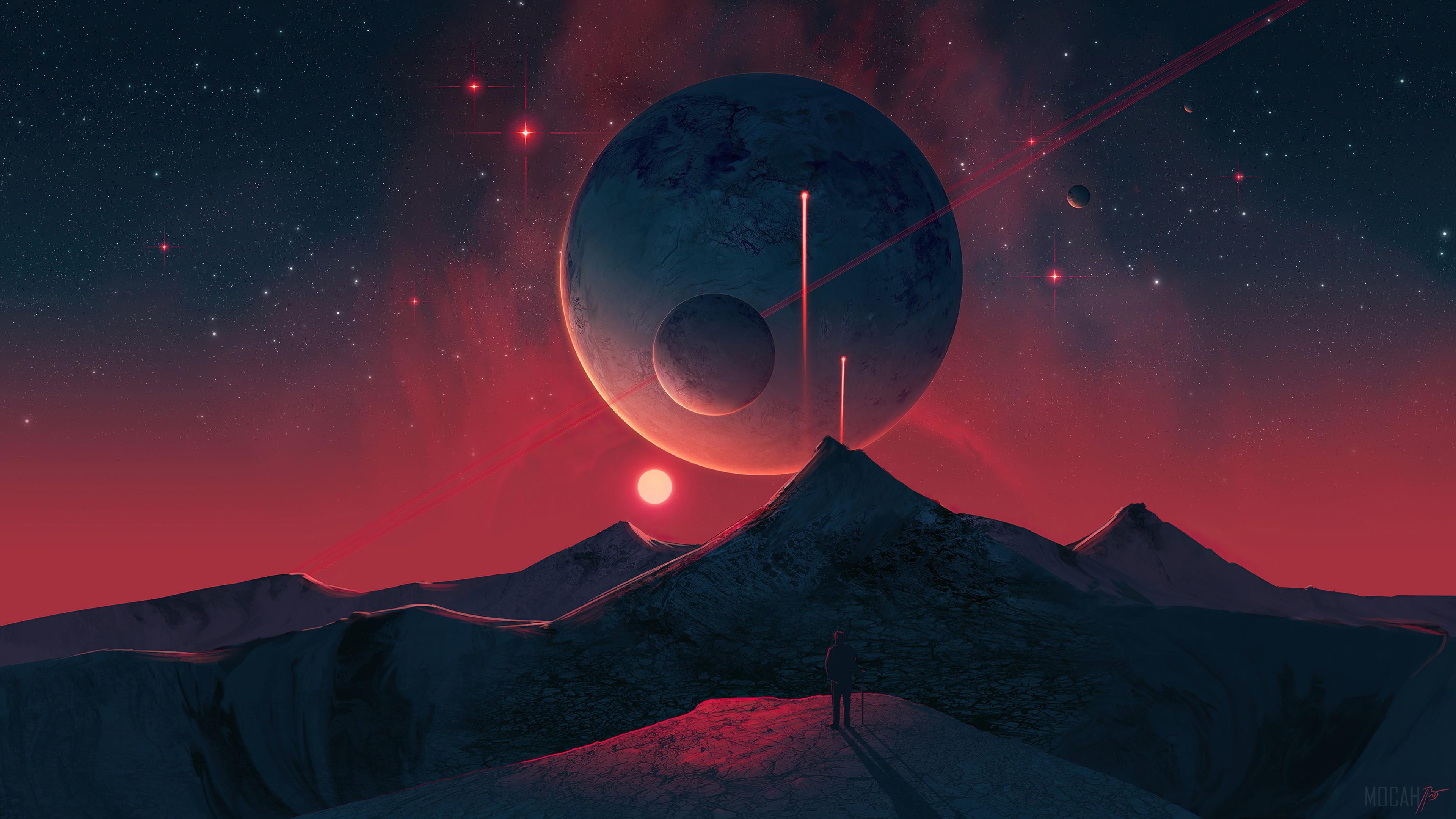 3840x2160 Night, Sky, Planet, Landscape, Scenery, Sci Fi, Science Fiction, Digital Art 4k wallpaper HD Wallpaper