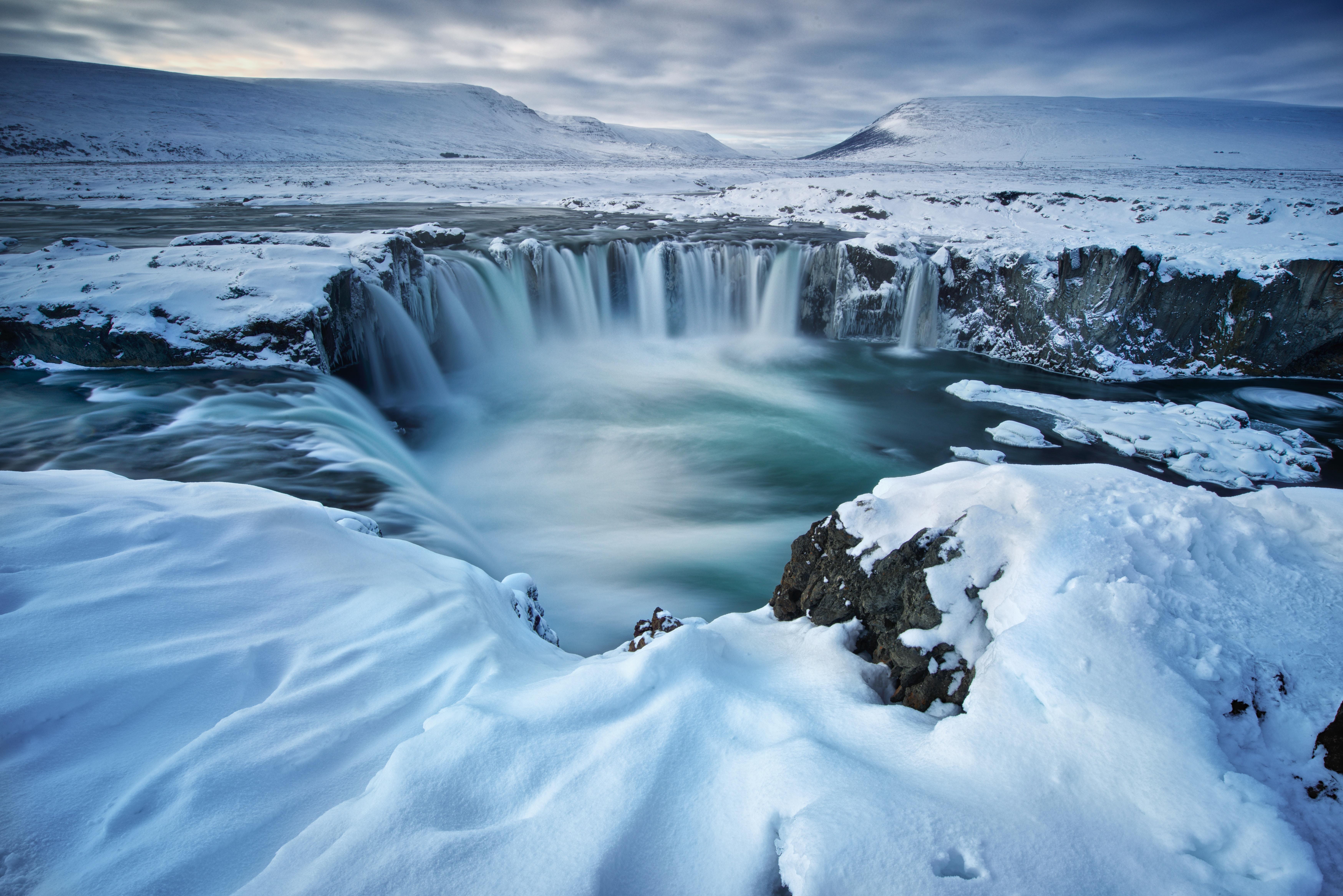 6992x4666 #winter, #Iceland, #waterfall, #Godafoss, k HD Wallpaper