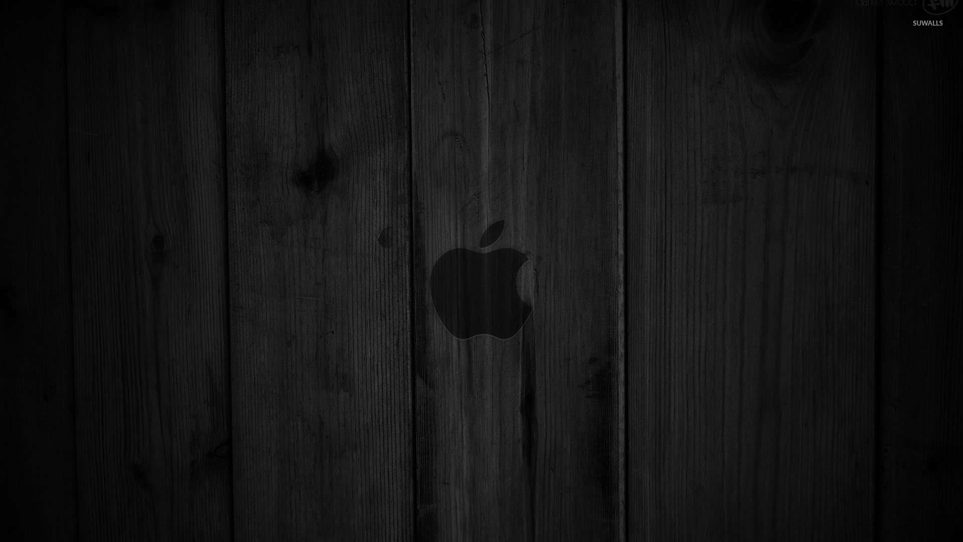 1920x1080 Dark gray Apple on the wooden panels