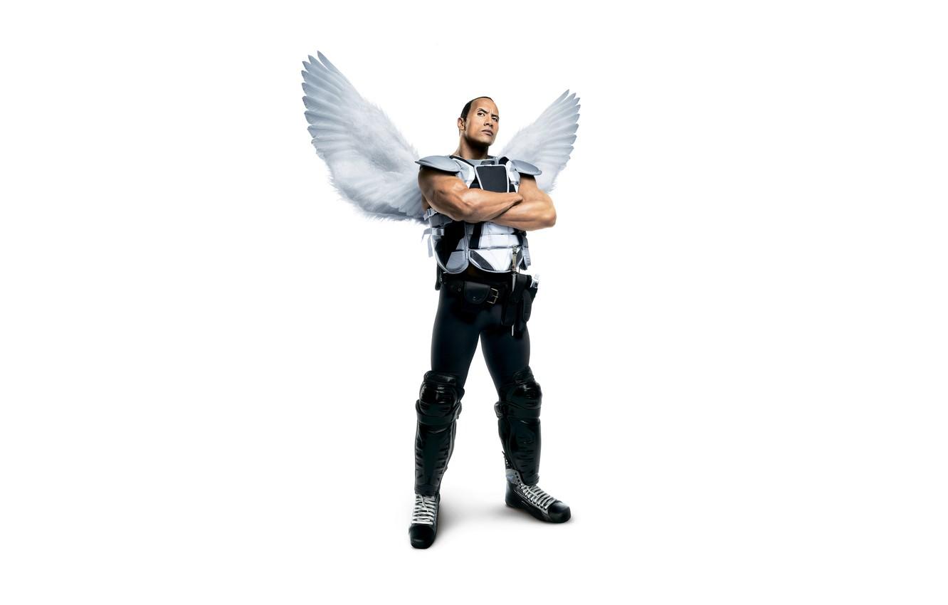 1332x850 Wallpaper wings, angel, fantasy, white background, athlete, form, poster, muscles, Dwayne Johnson, hockey player, Dwayne Johnson, The tooth fairy, Tooth Fairy image for desktop, section фильмы