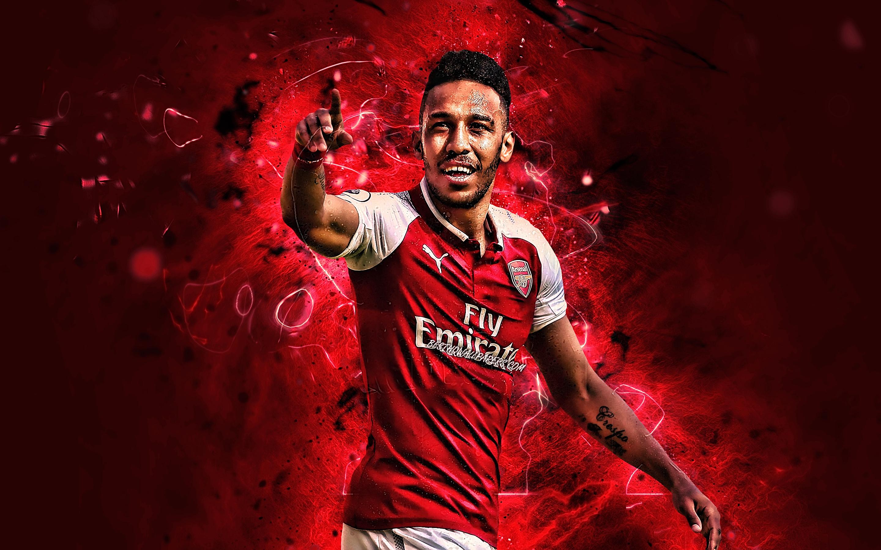 2880x1800 Download Wallpaper Pierre Emerick Aubameyang, Goal, Arsenal FC, England, Gabonese Footballers, Soccer, Aubameyang, Premier League, Footballers, The Gunners, Neon Lights For Desktop With Resolution 2880x1800. High Quality HD Picture Wallpaper