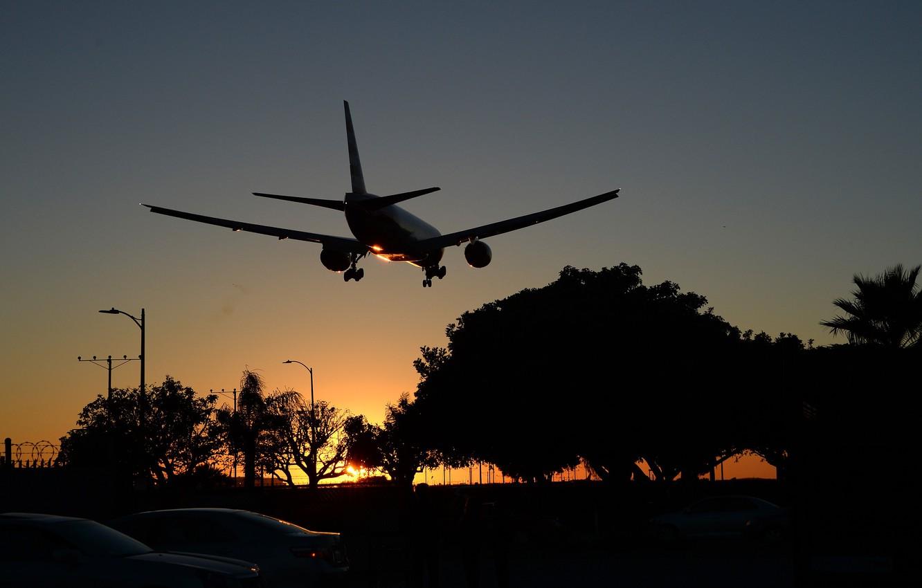 1332x850 Wallpaper city, Sunset, The sun, The sky, The city, Trees, Summer, Street, Airport, Machine, Boeing, Sky, cars, trees, Boeing, Sunset image for desktop, section авиация