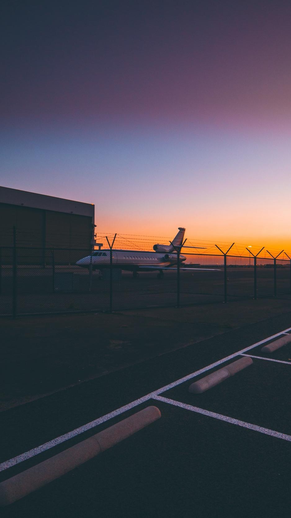 938x1668 Wallpaper Airplane, Airport, Runway, Sunset Runway Wallpaper iPhone