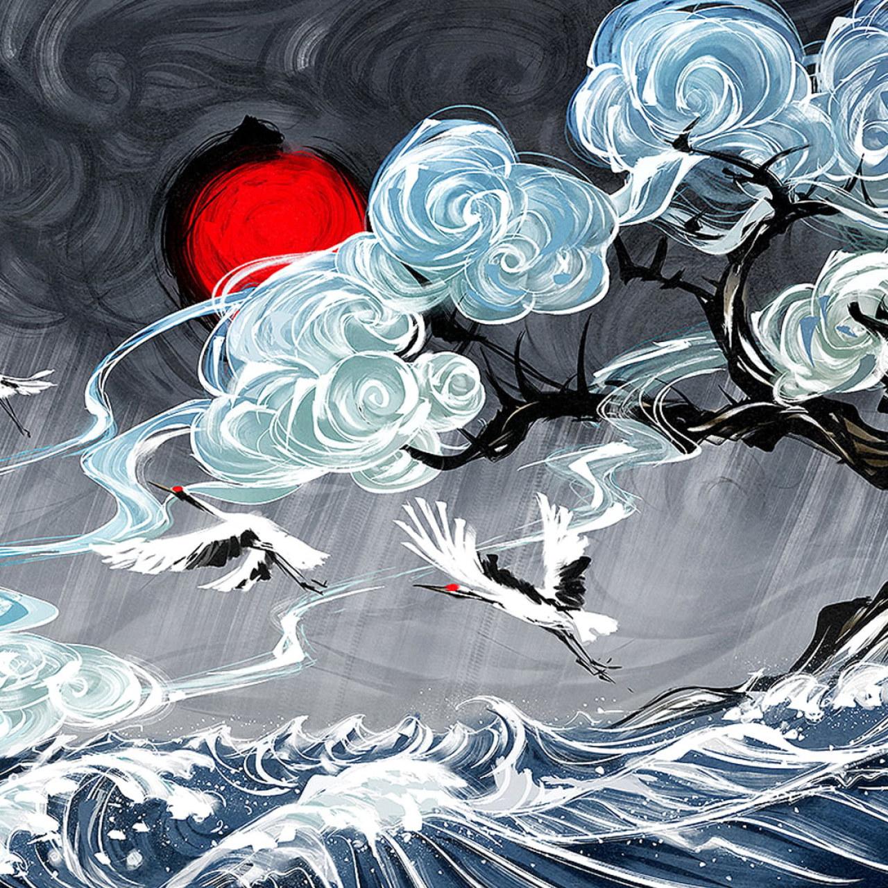 1280x1280 Wallpaper Yuumei, Digital Art, Water, Clouds, Waves, Japan • Wallpaper For You HD Wallpaper For Desktop & Mobile