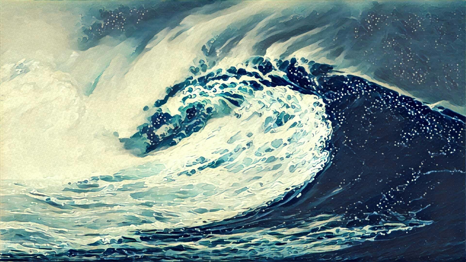 1920x1080 #artwork, #waves, #drawing, #sea, wallpaper HD Wallpaper