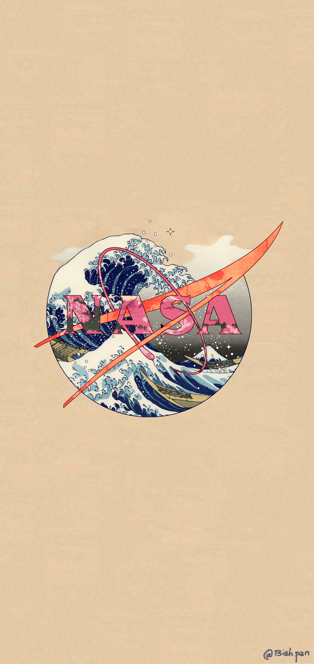 1220x2577 Nasa and The Great Wave aesthetic wallpaper iphone