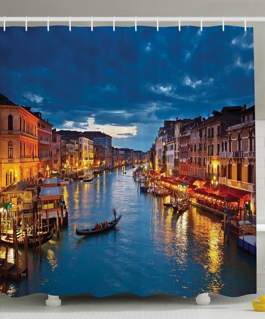 1079x1295 Venice Deor Shower Curtain by, Venice City Beach Scenes Architecture of Italy Night Picture Artwork Prints, Polyester Fabric Bathroom Shower Curtain Set with., By Ambesonne