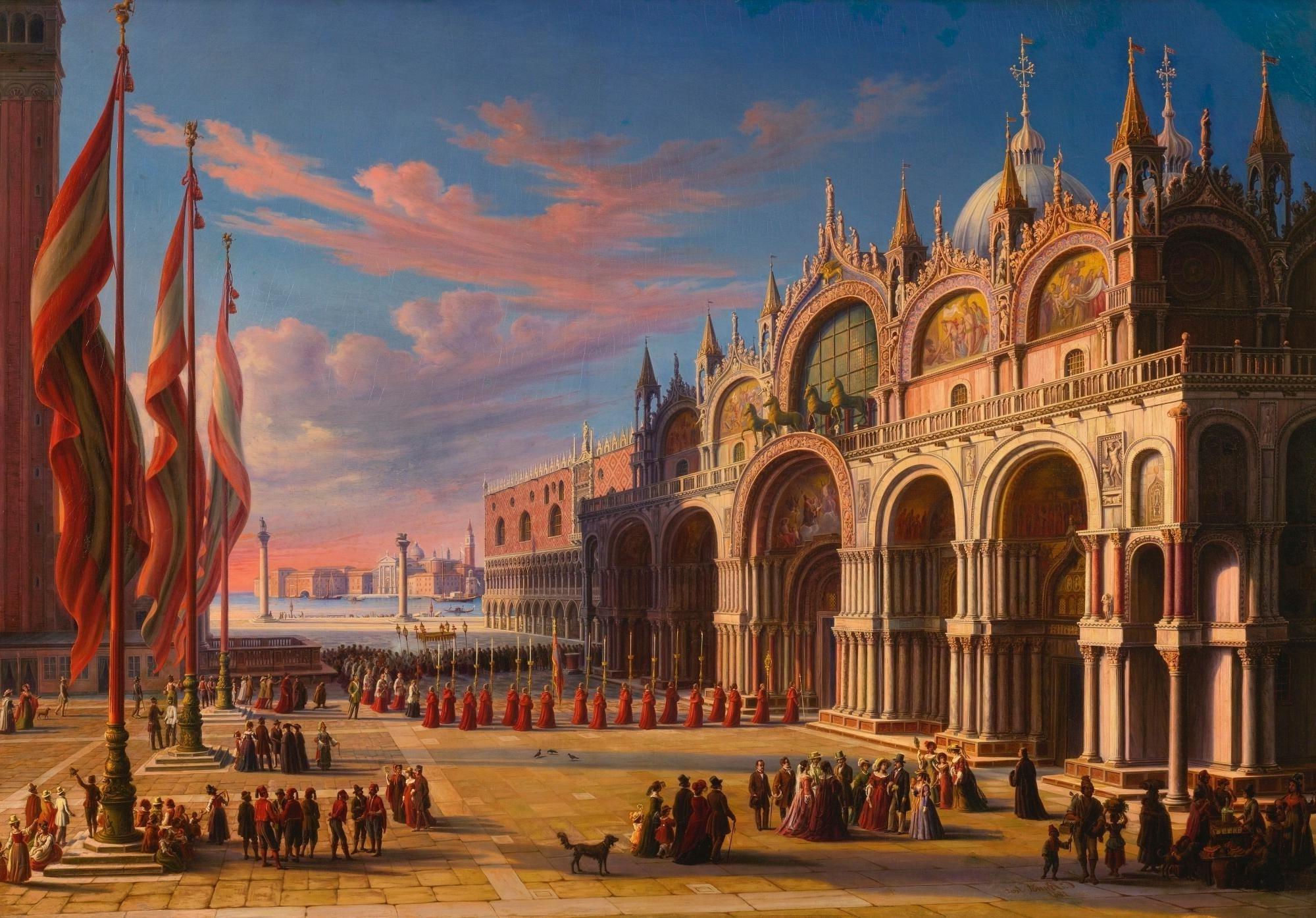 2000x1395 Wallpaper Traditional Art, Art, Carl Ludwig, Italy, Painting, Venice:2000x1395