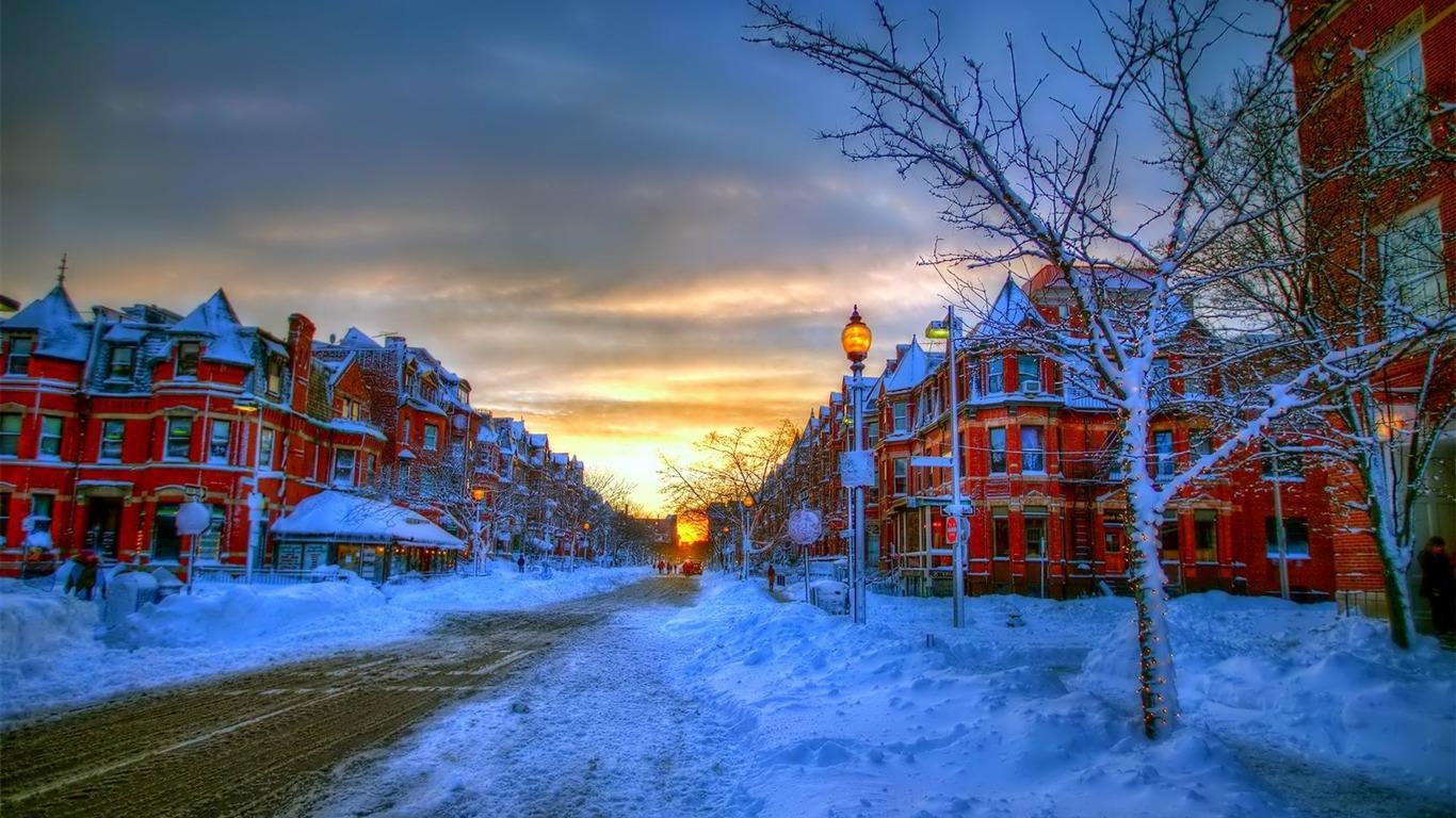 1366x768 Winter first snow landscape HD wallpaper 14