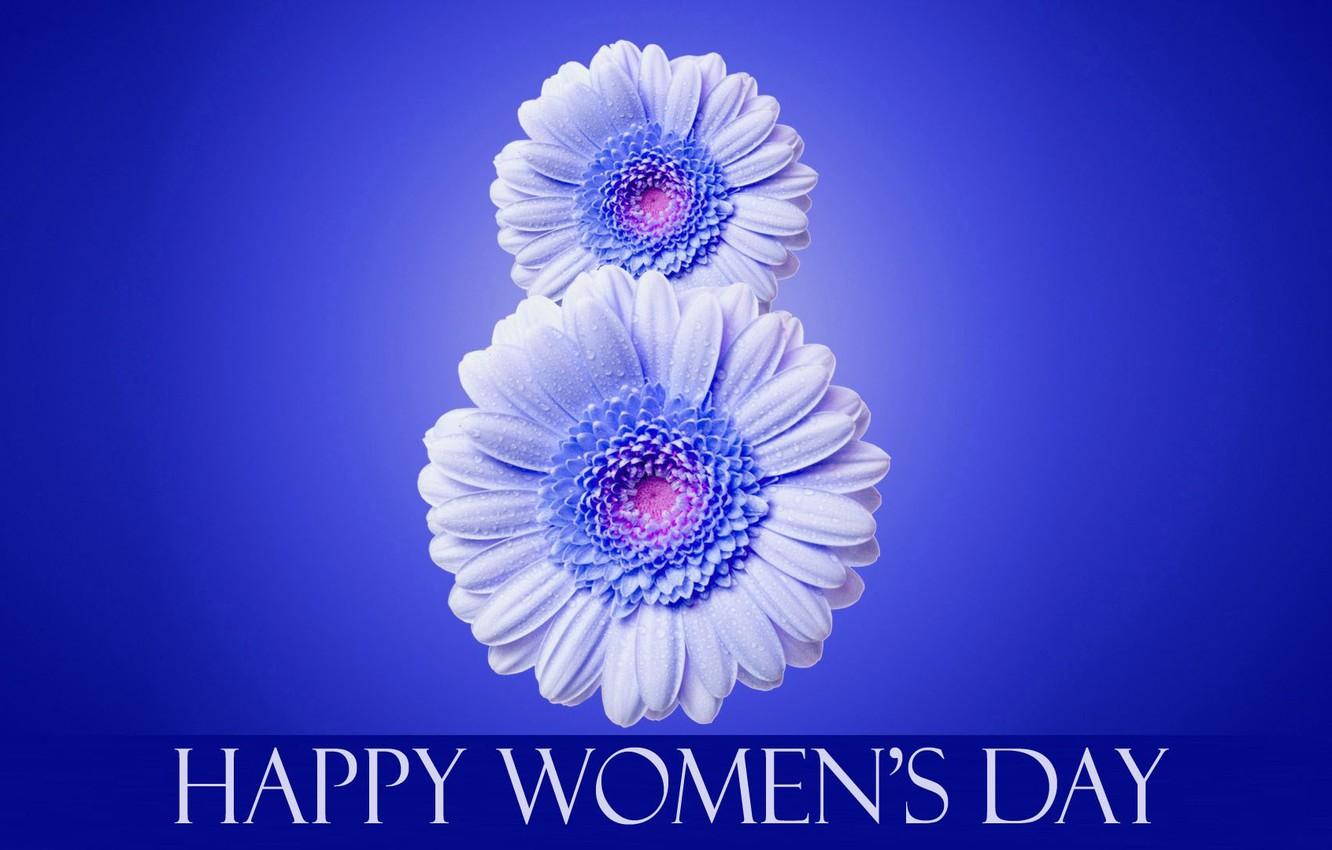 1332x850 Wallpaper flowers, the inscription, March blue background, international women's day image for desktop, section праздники