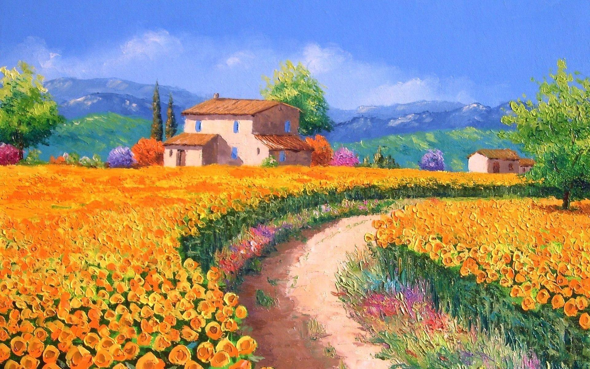 1920x1200 Download Wallpaper Jean Marc Janiaczyk, French Impressionist Painter, Sunflower Way For Desktop With Resolution 1920x1200. High Quality HD Picture Wallpaper