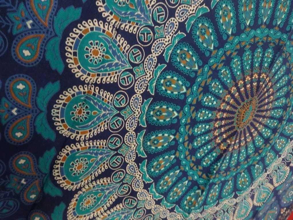 1024x768 Tapestry Wall Hanging, Mandala Tapestries, Indian Cotton Bedspread, Blue Color Theme, Picnic Blanket, Wall Art, Hippie Tapestry, 140 x 220 Cms : Home & Kitchen
