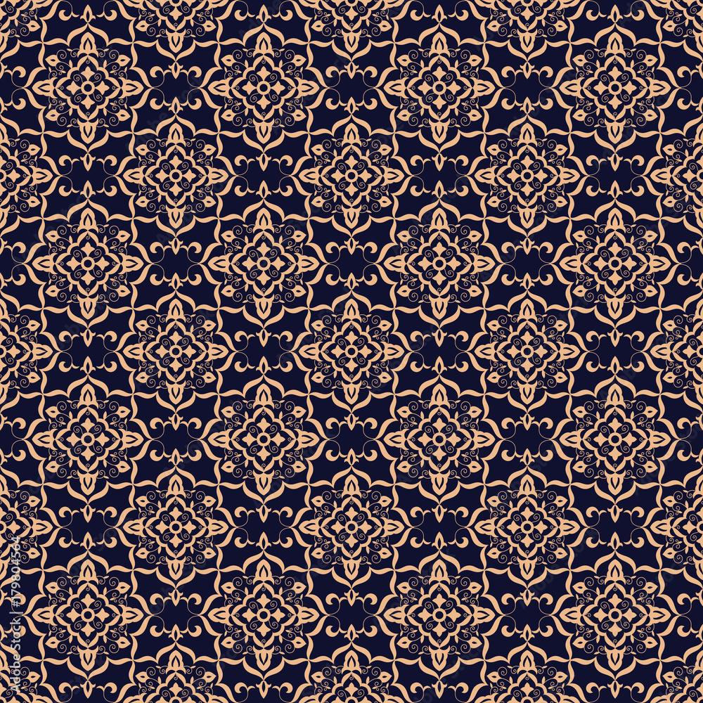 1000x1000 Baroque floral pattern vector seamless. Indian mandala background texture. Vintage flower ornament design for wallpaper, fabric swatch, backdrop, carpet, package, furniture textile. Stock Vector