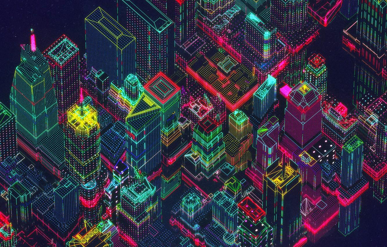 1332x850 Wallpaper The city, Style, Skyscrapers, Background, City, Fantasy, Architecture, Skyscraper, Art, Graphics, Art, Style, Fiction, Neon, Fiction, Skyscrapers image for desktop, section рендеринг