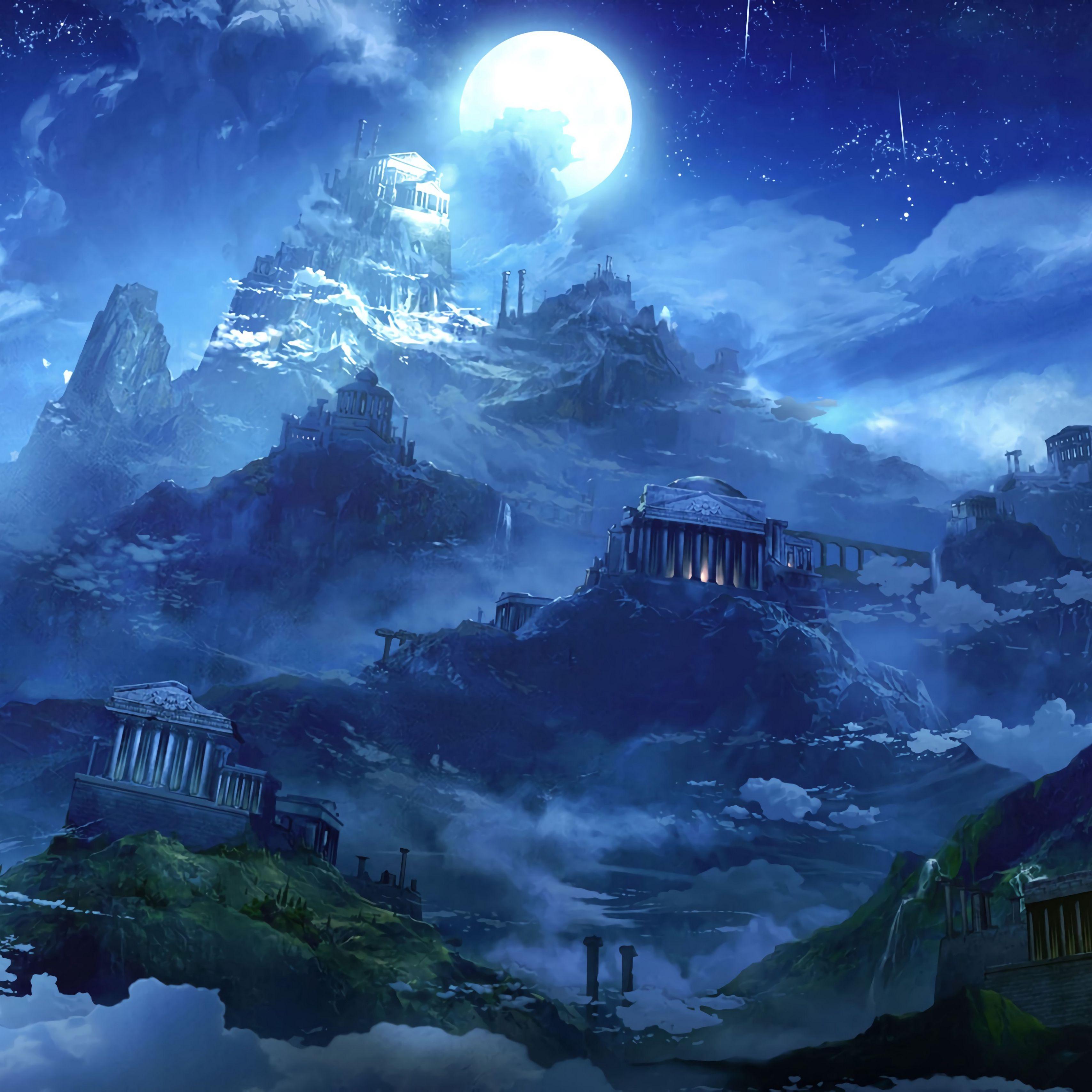 3415x3415 Download wallpaper 3415x3415 architecture, building, fantasy, moon, art ipad pro 12.9 retina for parallax HD background