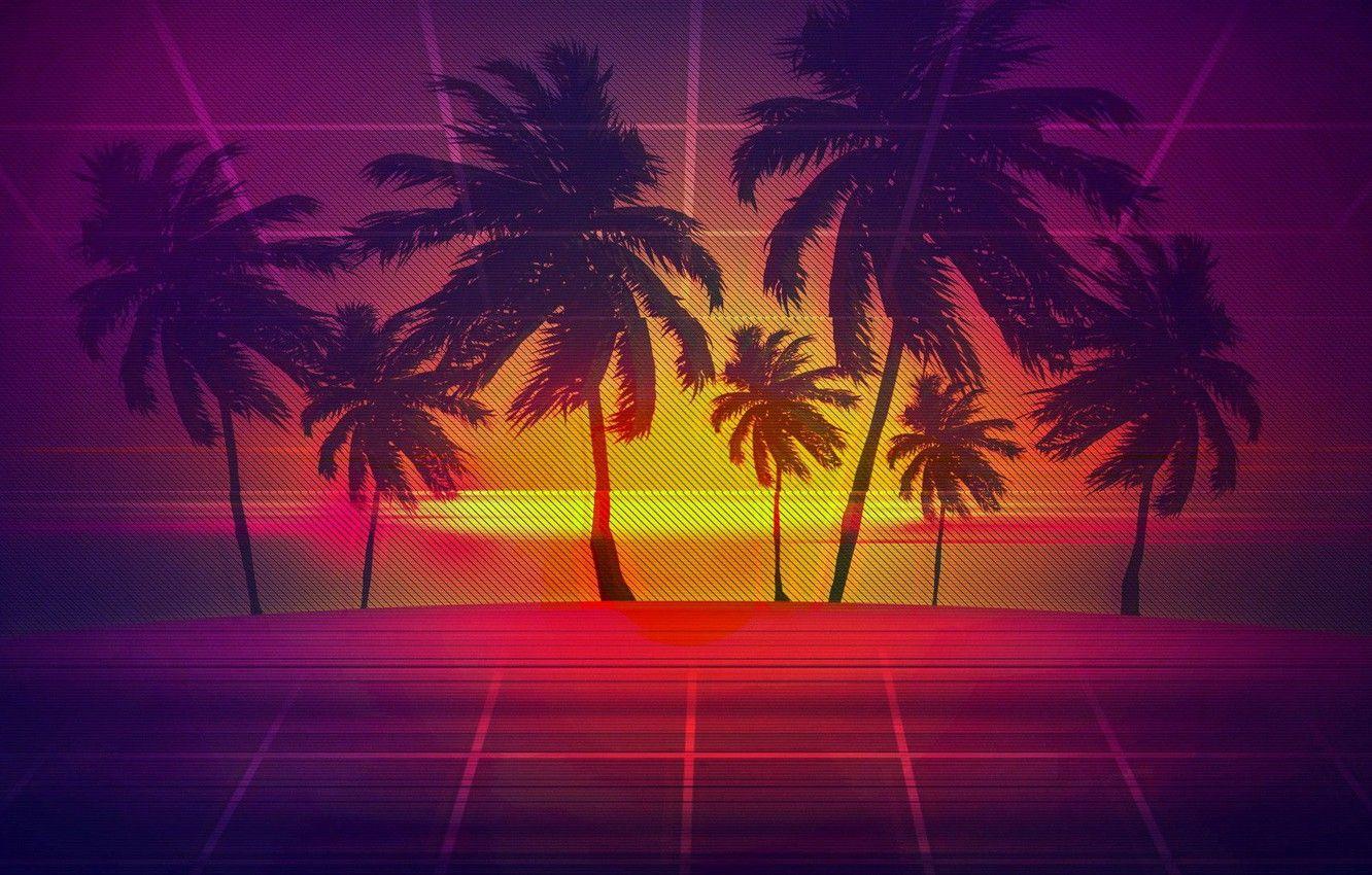 1332x850 Retrowave Palm Trees Wallpaper