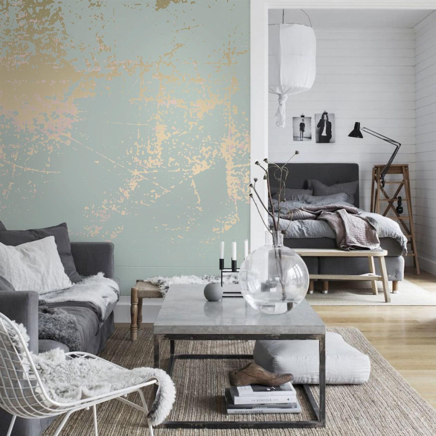 1500x1500 Light Blue Grunge Mural Self Adhesive Yellow Pink Wall Decor