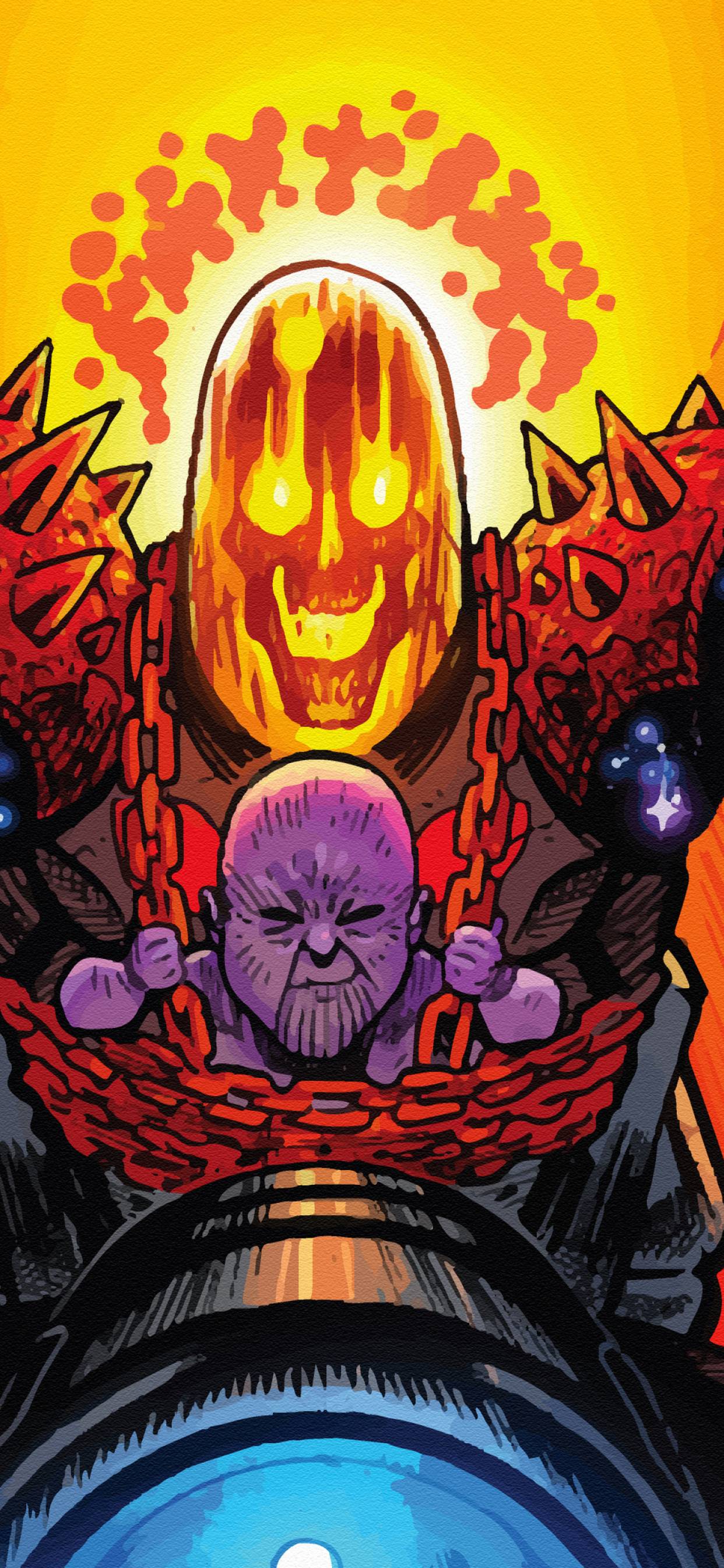 1242x2688 Ghost Rider and Baby Thanos iPhone XS MAX Wallpaper, HD Superheroes 4K Wallpaper, Image, Photo and Background