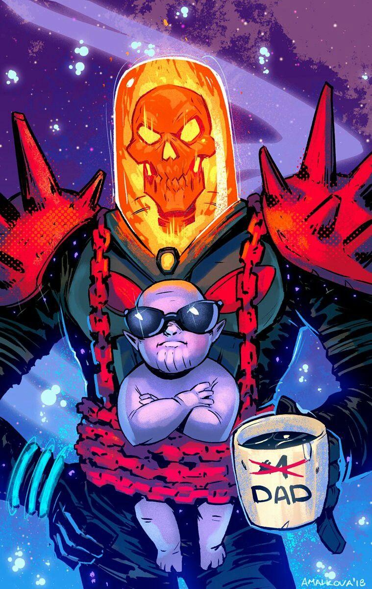 759x1200 Cosmic Ghost Rider & Baby Thanos by Anna Malkova. Ghost rider marvel, Marvel comics art, Ghost rider