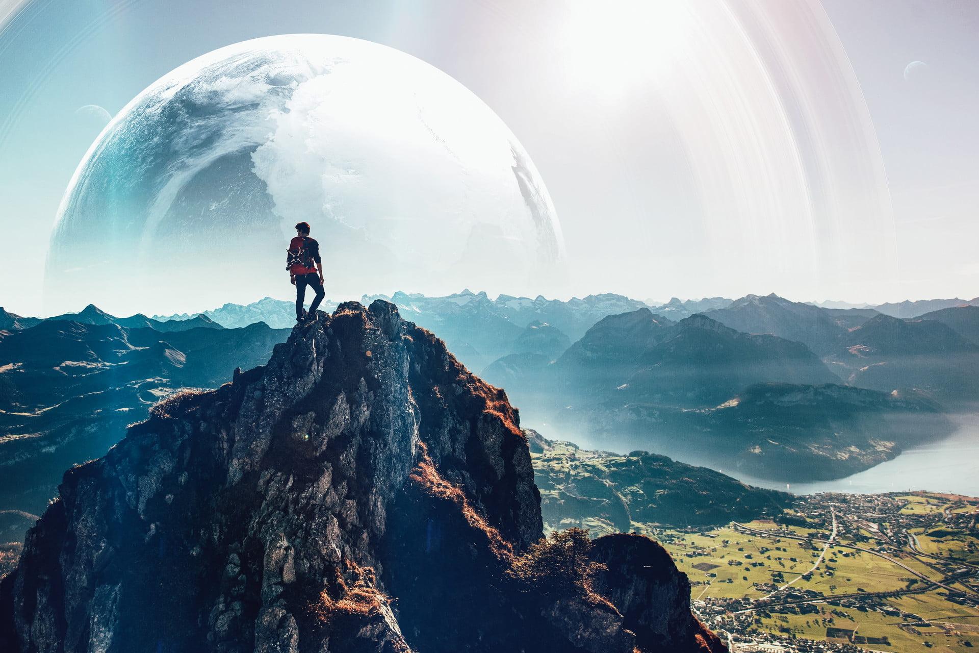 1920x1280 Man On Mountain Fantasy